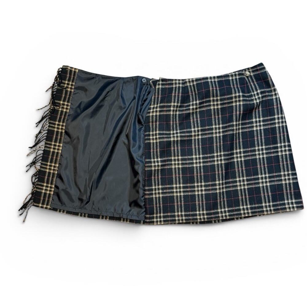 Sag Harbor Petite Plaid Wrap Skirt Wool Blend Fringe Size 14 Classic - Picture 2 of 10